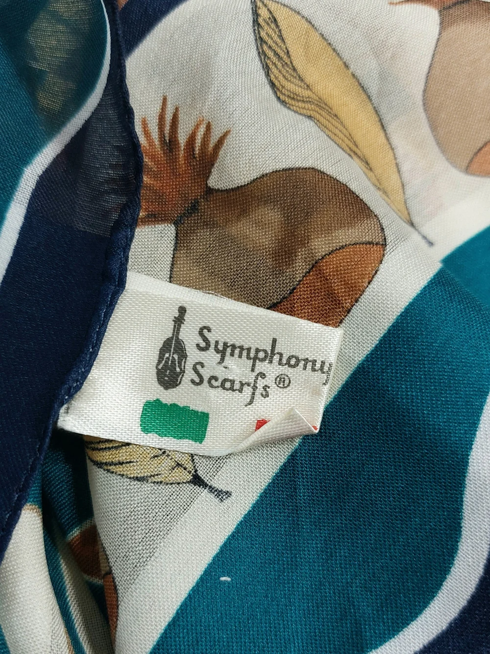 Lightweight Hedgehog Fall Print Polyester Scarf Wrap - Blue & Cream